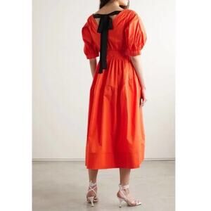 NWT Self Portrait Orange Poplin Tiered Puff Sleeve Midi Dress Womens Size 2